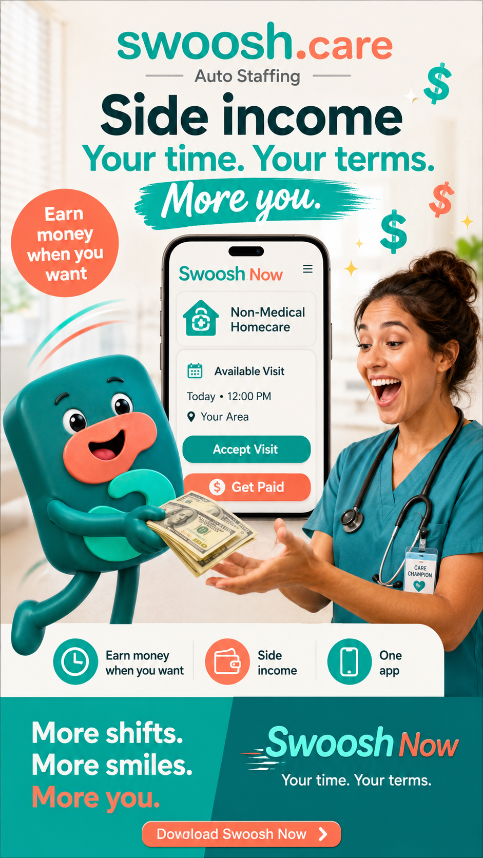 Swoosh Now - side income on your terms for healthcare pros